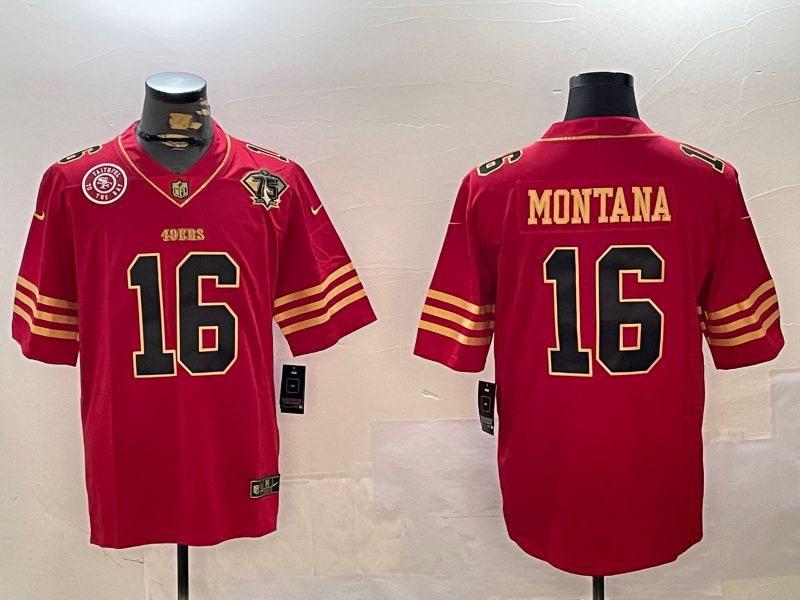 Men San Francisco 49ers #16 Montana Red Gold 2024 Nike Limited NFL Jersey style 12303->san francisco 49ers->NFL Jersey